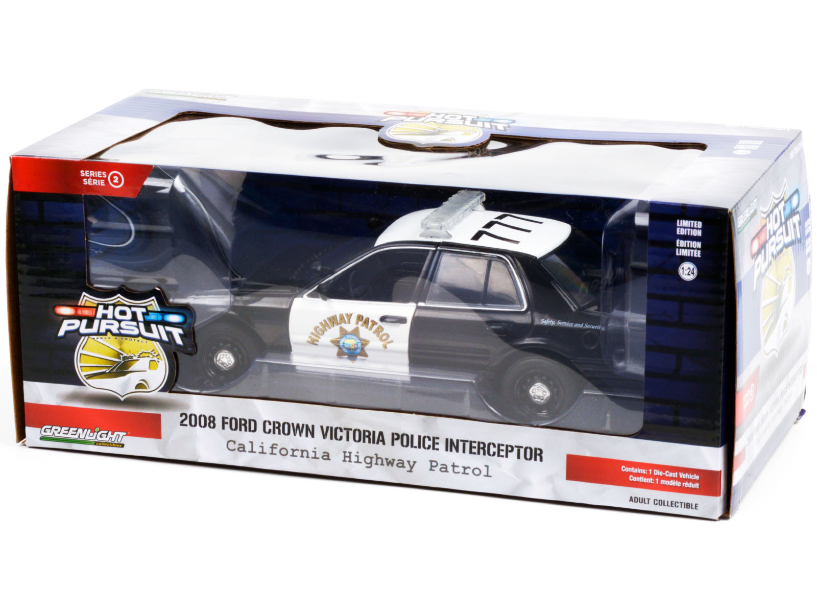 2008 Ford Crown Victoria Police Interceptor Black and White CHP "California Highway Patrol" 1/24 Diecast Model Car by Greenlight