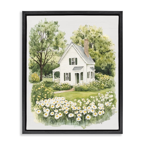 Quaint Countryside Cottage Garden Black Framed Floater Canvas Wall Art, design by Lettered and Lined