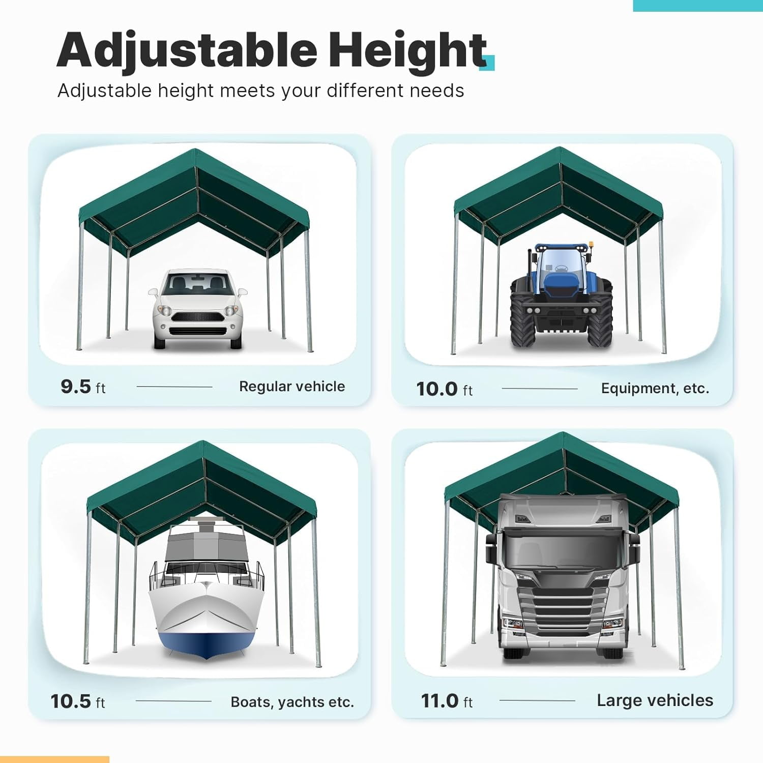 ADVANCE OUTDOOR 10x15 ft Carports Heavy Duty Car Canopy Garage Party Tent Boat Shelter, Adjustable Height from 9.5 ft to 11 ft, Green