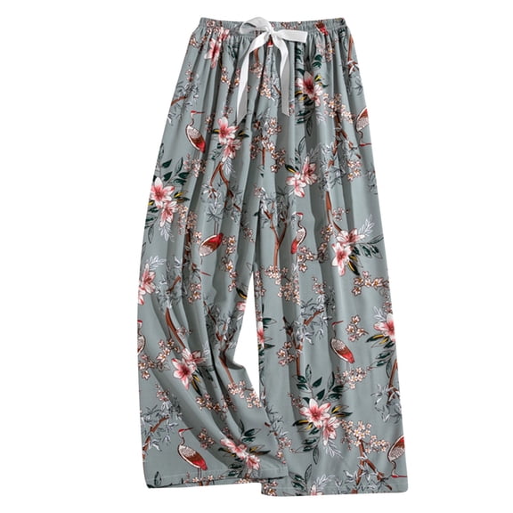 TEAJOPSUU Women Pajama Pants Ankle Length Drawstring Pj Bottoms Cozy Wide Leg Sleep Lounge Pants with Pockets S-3XL F-Gray