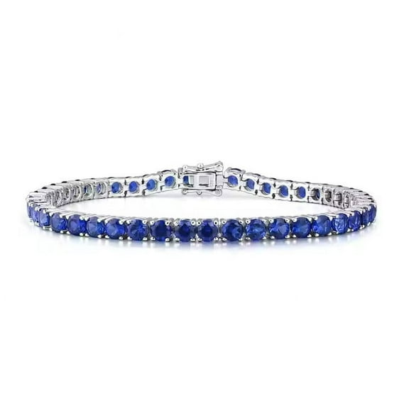 Elegant Round Cut Lab-Created Blue Sapphire Tennis Bracelet | Prong Set | 925 Sterling Silver | Classic Gift Jewelry for Women