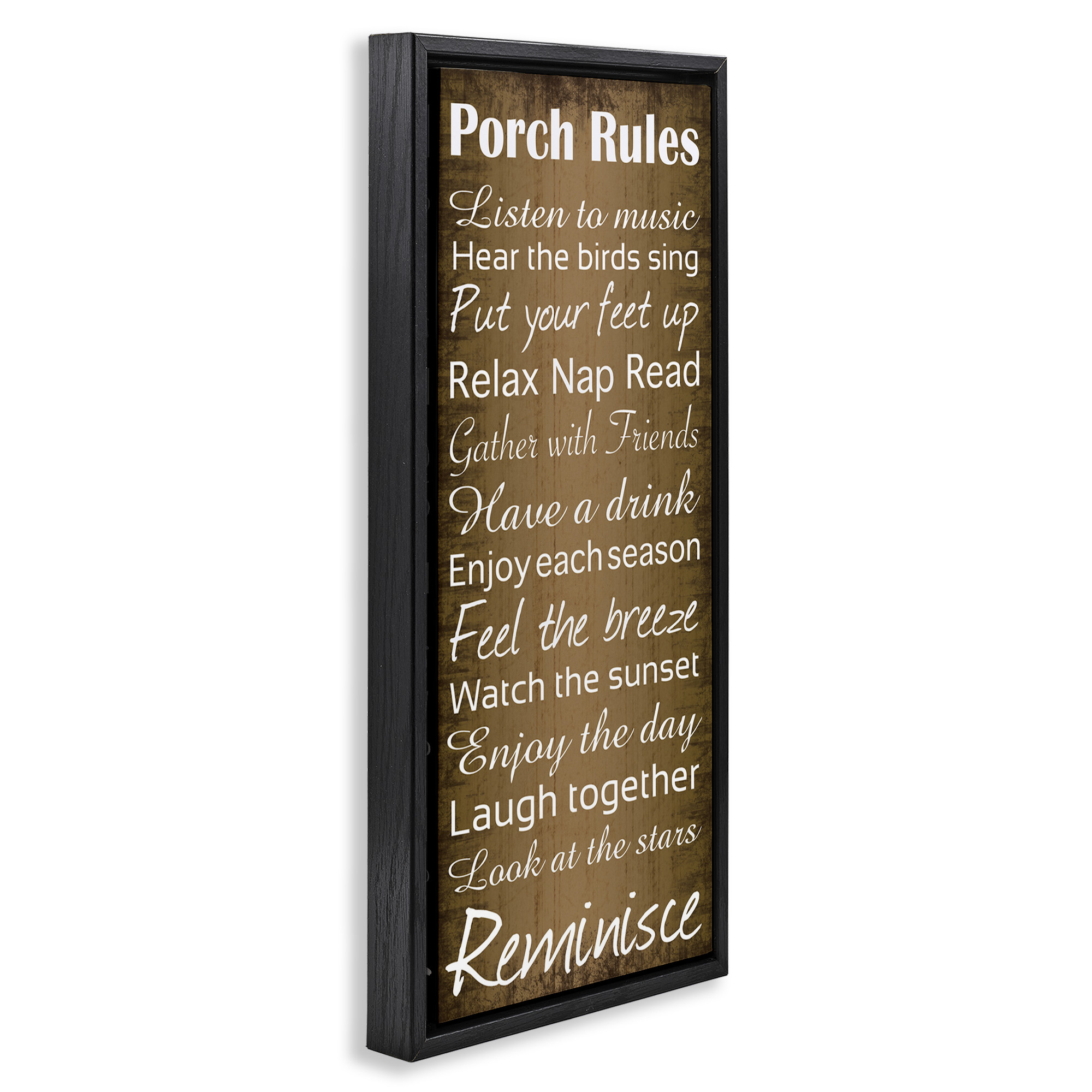 Stupell Industries Porch Rules Country Rustic Typography Painting Black Floater Framed Canvas Art Print Wall Art, 15 x 31