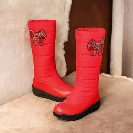 

Bow Decor Thermal Lined Snow Boots Fashion Fall Winter Faux Leather Warm Boots