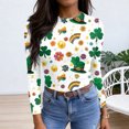 thumbnail image 3 of St Patricks Day Rib Knit Tops for Women Plus Size Crew Neck Shamrock Print Ribbed Womens Long Sleeve T Shirts Slim Fit Ladies Casual Pullover Tops, 3 of 5