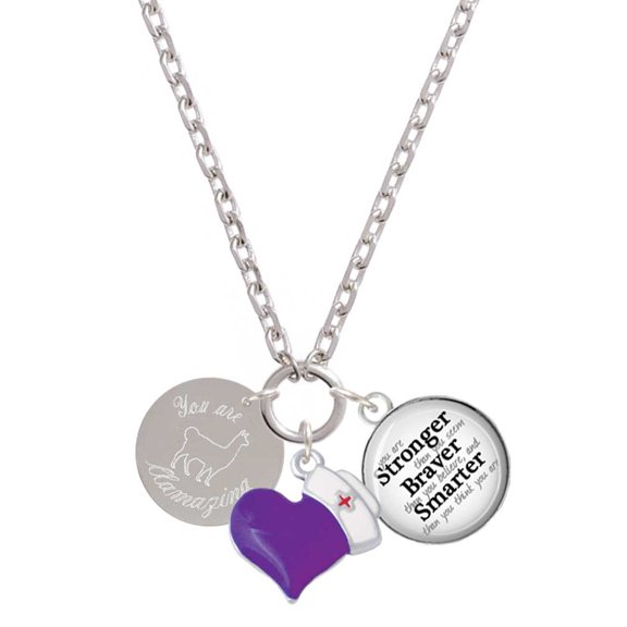Delight Jewelry Stainless Steel You are Llamazing Llama Disc - Purple Heart Nurse Strong Zoe Necklace