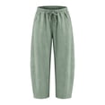 thumbnail image 4 of XIAONU Solid Cropped Wide Leg Pants for Men Drawstring Waist Side Pockets Loose Trousers, 4 of 7