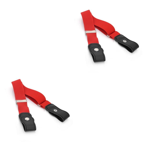 Guardurnaity Cinturón de cintura Accesorios de ropa ajustables sin hebilla Suministros de armario de cuero de imitación con tejido fino para niños niñas rojo 2piezas Guardurnaity CBP200514