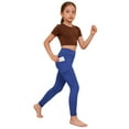 thumbnail image 4 of Cethrio Girls Leggings, Casual Athletic Stretchy High-waisted Yoga Pants with Pockets Blue Size 8, 4 of 7