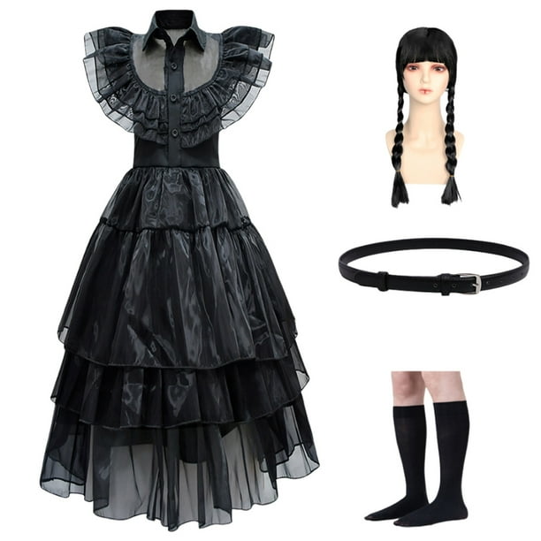 Vestido Disfraz Miércoles para Niñas Addams Cosplay Vestidos Halloween