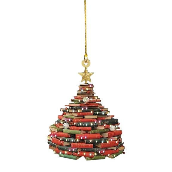 A Acrylic Hanging Ornament With Stacked Book Design For Christmas Tree Decor Made From Durable Material For Festive And Fun Displays