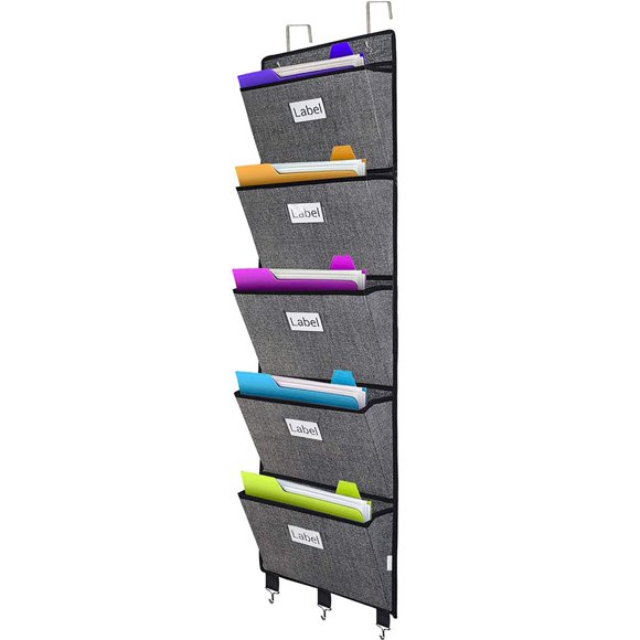 Organisateur de Dossiers par-Dessus la Porte, Support de Rangement Mural Suspendu avec Pochette pour Magazines, Cahiers, Planificateurs, Courriers, 5 Très Grands