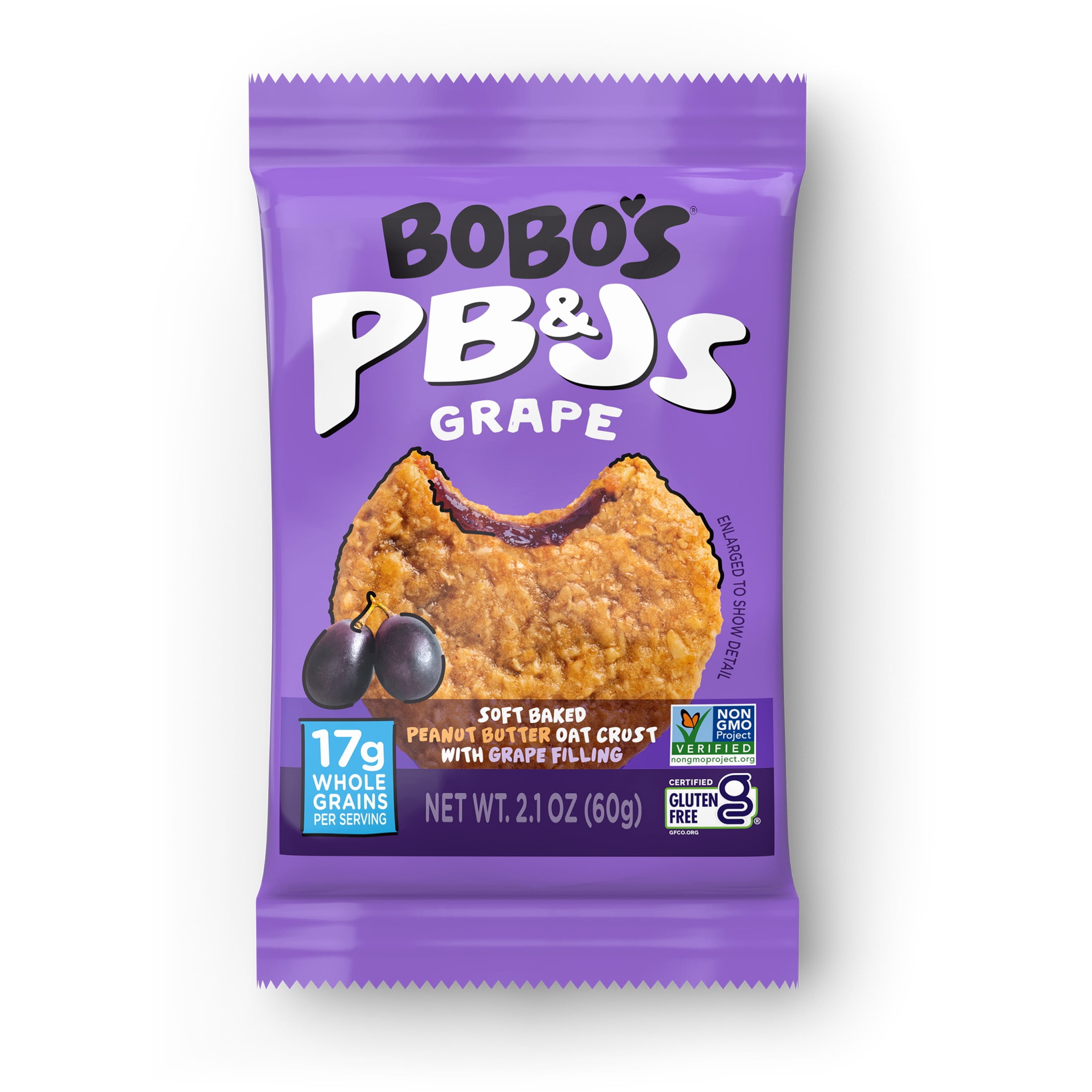 (6 pack) Bobo's PB&Js Grape, Peanut Butter Oat Crust Snack Bars, Gluten Free, 4 Count, 2.1 oz Each