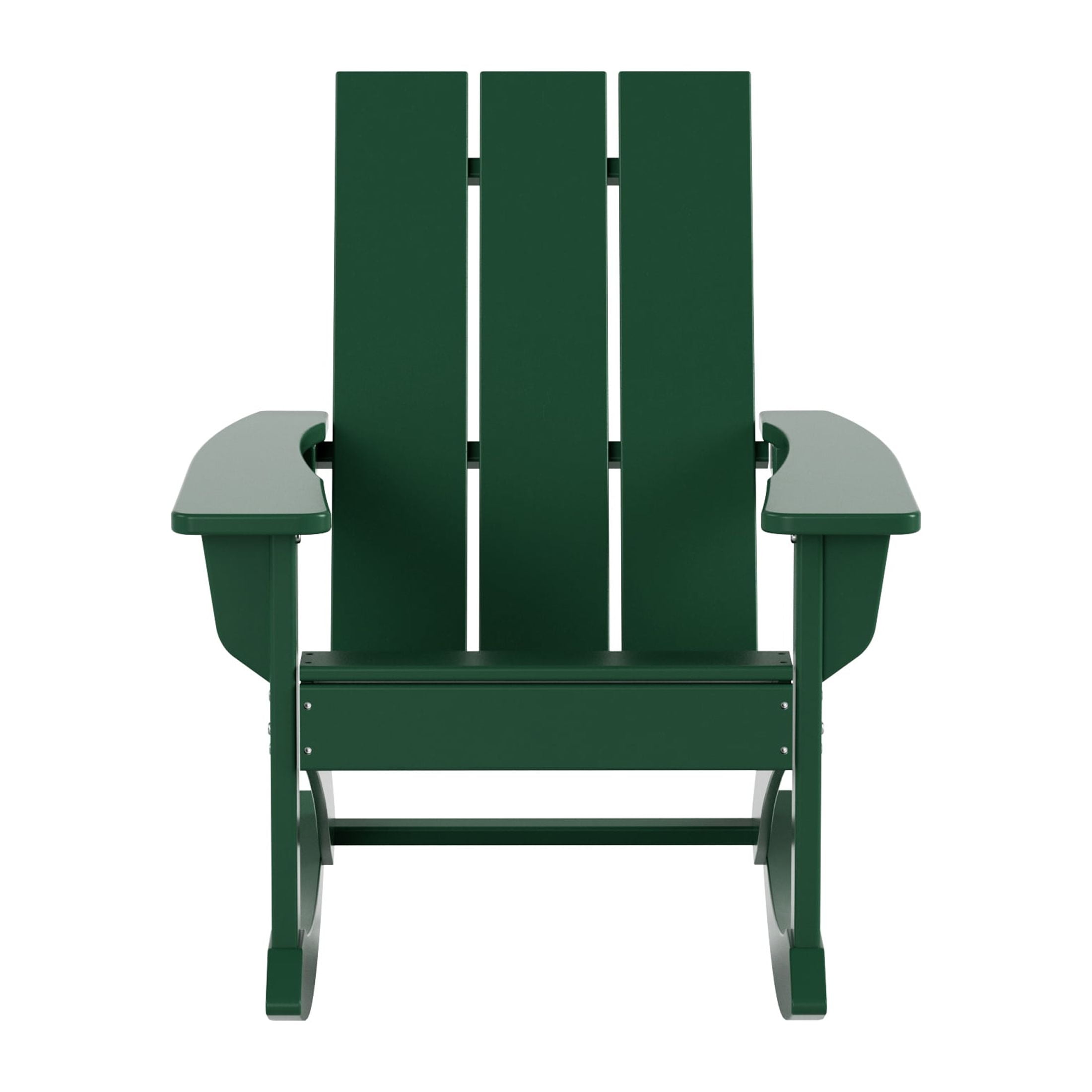 WestinTrends Ashore 3 Piece Patio Rocking Chair Set, All Weather Poly Lumber Adirondack Rocker Bistro Set Porch Patio Chairs Set of 2 with Large Side Table, Dark Green