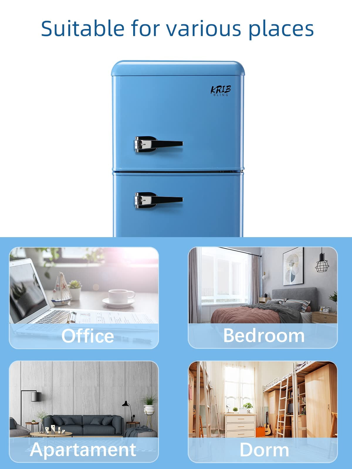 3.5 Cu.ft Compact Refrigerator, Retro Mini Fridge with Freezer, Small Drink Chiller with 2 Door Adjustable Mechanical Thermostat for Home, Office,Dorm or RV Blue