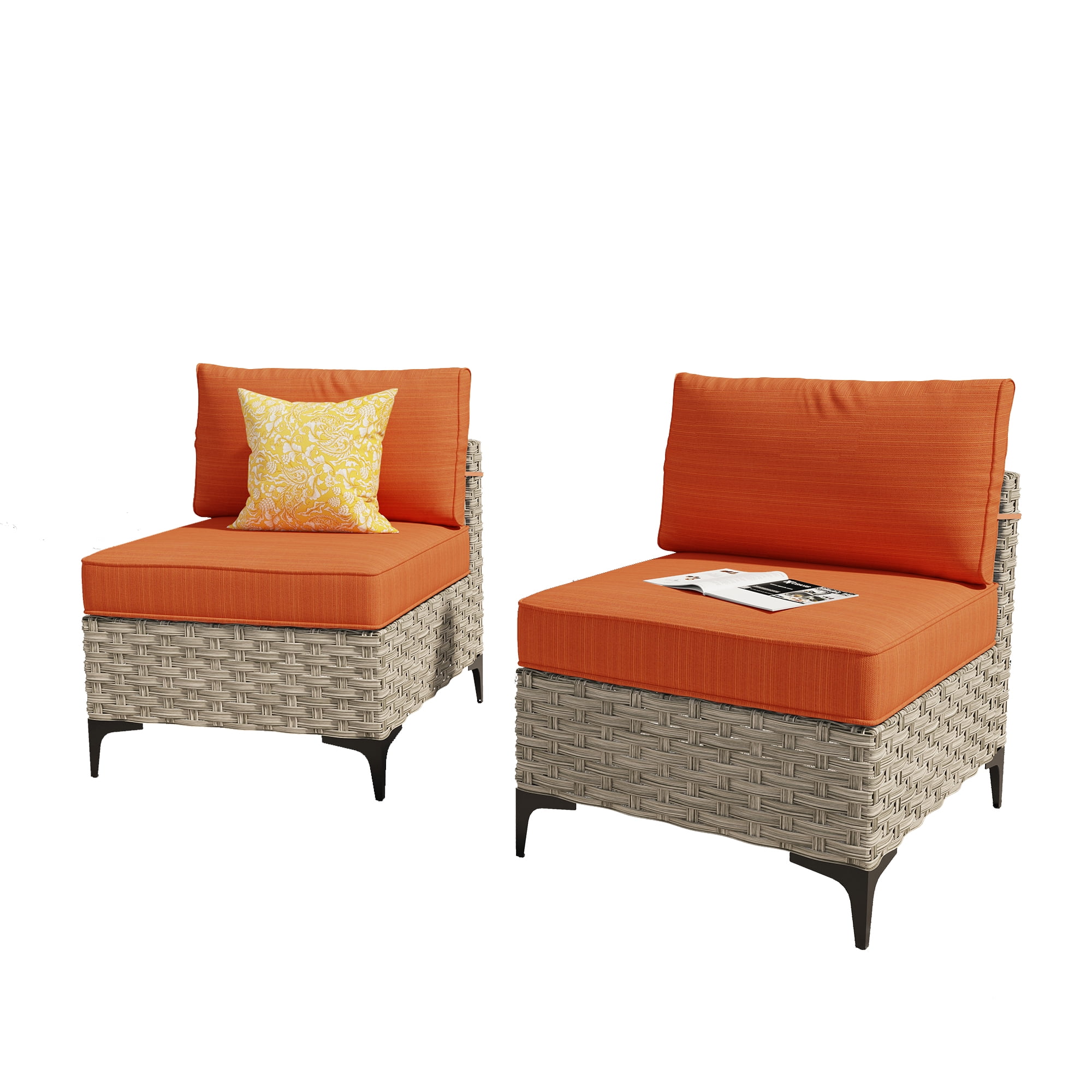 Ovios 2 Pieces Outdoor Patio Conversation Furniture Set Cushioned PE Rattan Wicker Chairs Set