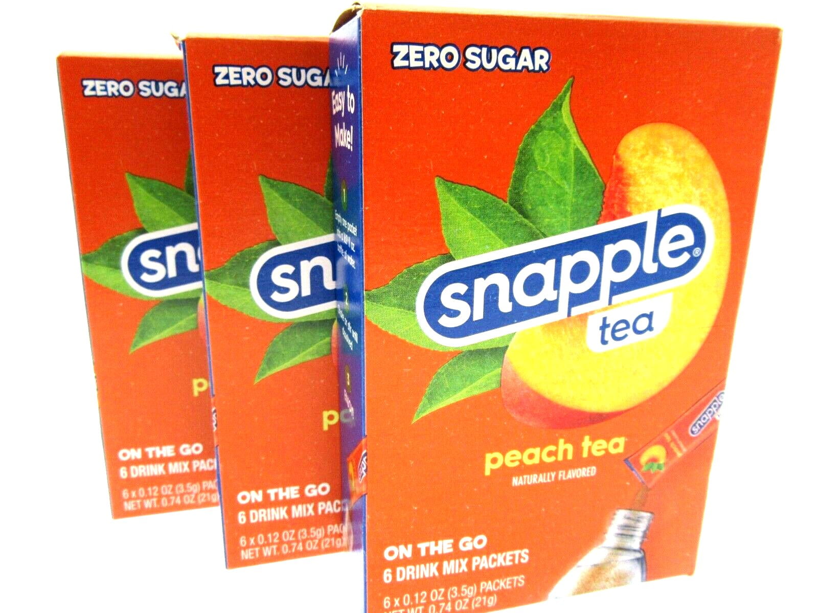 Snapple Zero Sugar, Peach Tea, 6 Packets, Sugar Free Powder