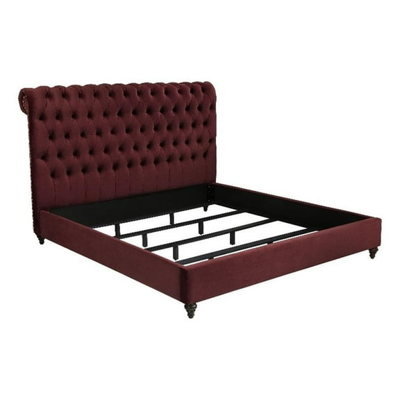 Coaster Devon Tufted Upholstered Fabric California King Panel Bed in Wine Red