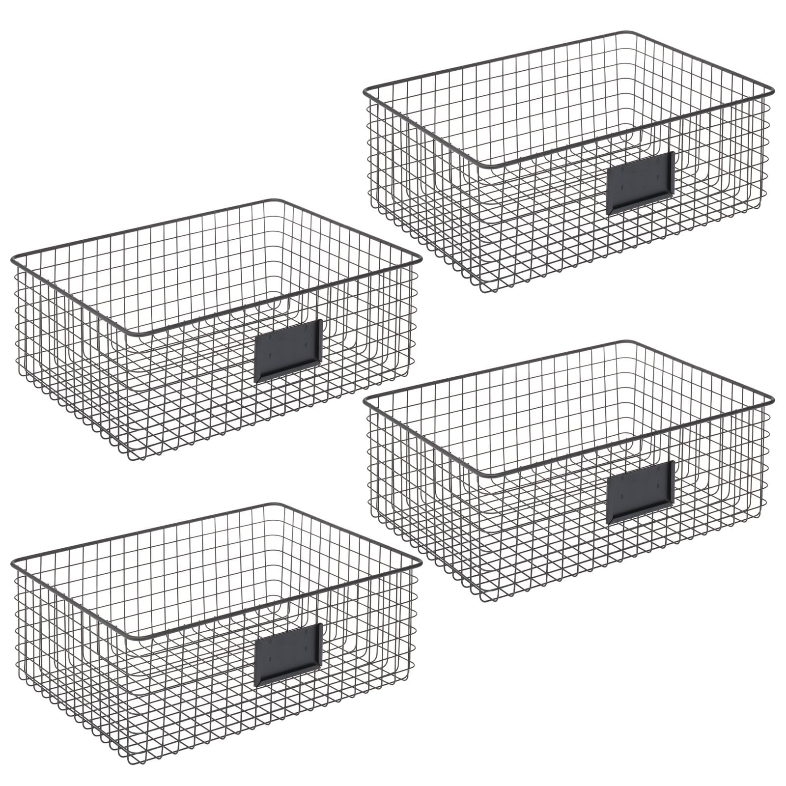 mDesign Metal Wire Food Organizer Storage Bins with Handles Dark Gray 