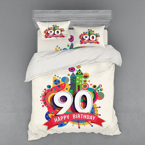 Ambesonne Colorful Bedding Set 4 Pcs, Funky Pop Birthday, Queen, Multicolor
