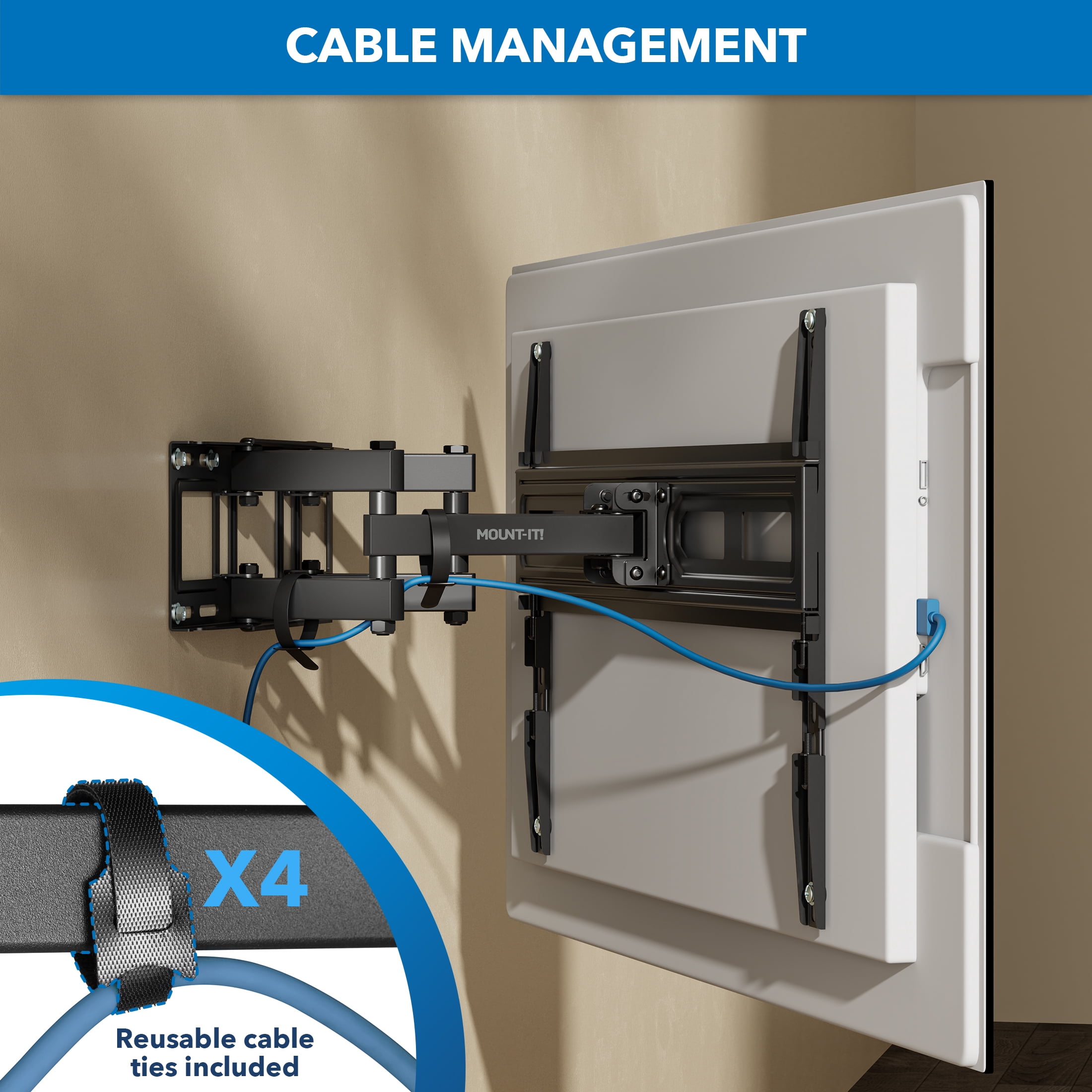 Mount-It! Full Motion TV Wall Mount, Fits 37" to 80" Tv's, Capacity 88 lbs., 14" Extension, Lifetime Warranty