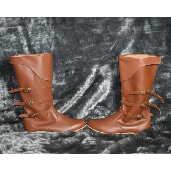 Late medieval boots Leather Medieval Larp Shoes SCA LARP Brown