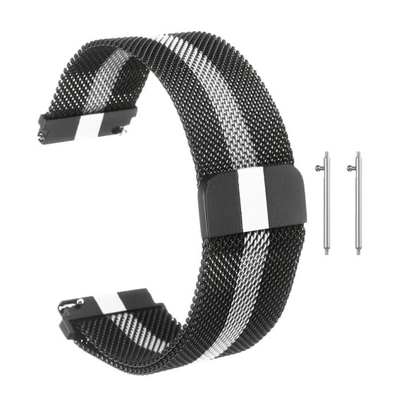 Uxcell 22mm Stainless Steel Metal Mesh Watch Band with Magnetic Buckle, Black and White