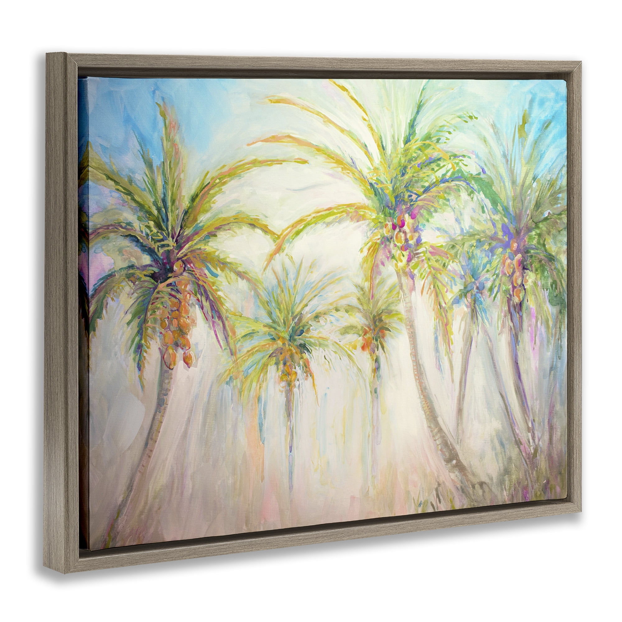 Stupell Industries Swaying Palms Abstract Botanical & Floral Painting Brown Floater Framed Canvas Art Print Wall Art, 31 x 25