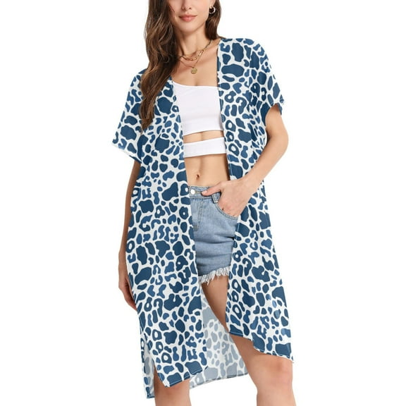 ALAZA Women's Beach Cover Up Leopard Print-a2 Kimono Swimsuit Summer Cardigan Swimwear M