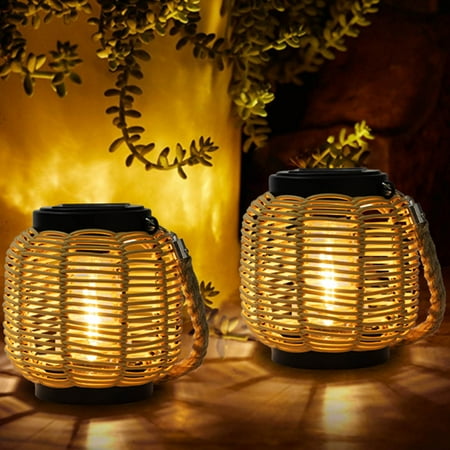 

COFEST Rattan Hand-Woven Hanging Light Fixture Bamboo Solar Pendant Lantern Outdoor Yard Solar Hanging Light Modern Vintage Rustic Ceiling Chandelier multicolor