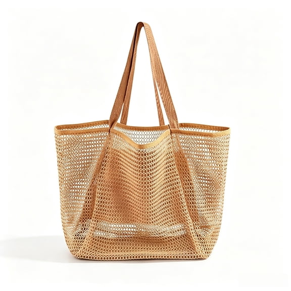 Beach Bags for Women, Summer Travel Mesh Tote Bag with Large Inner Pocket, Sandproof Woven Shoulder Handbag