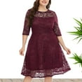 thumbnail image 3 of QUYUON Women’s Plus Size Cocktail Dress Vintage Floral Lace Round Neck Mesh 3/4 Sleeve Summer Midi Dresses Elegant Formal Evening Party A-Line Dress Style Wedding Guest Sun Dress Wine 3X-Large, 3 of 8