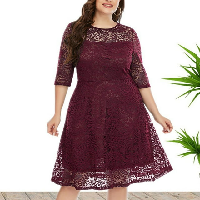 Robe d'Été pour Femmes 2024 Mode Grande Taille Ample Décontractée Col Rond Solide Manches Trois Quarts Mi-Longue Taille Robe 50 % de Réduction Liquidation!