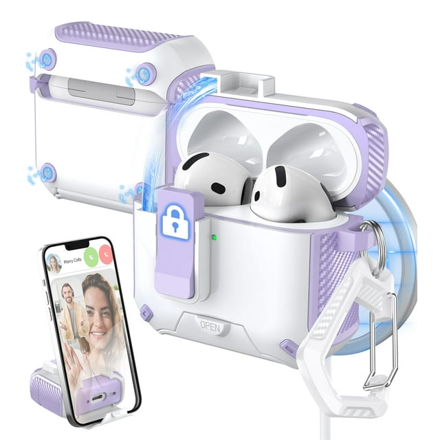 Funda para AirPods MHYALUDO de cuarta generación, color morado y blanco