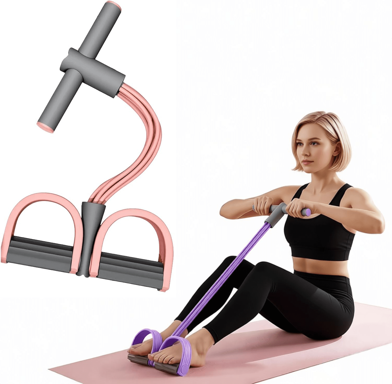 Multifunction Tension Rope with Handles, 6-Tube Elastic Yoga Pedal Puller Resistance Band, Natural Latex Tension Rope Fitness Equipment, for Abdomen/Waist/Arm/Leg Stretching Slimming Training