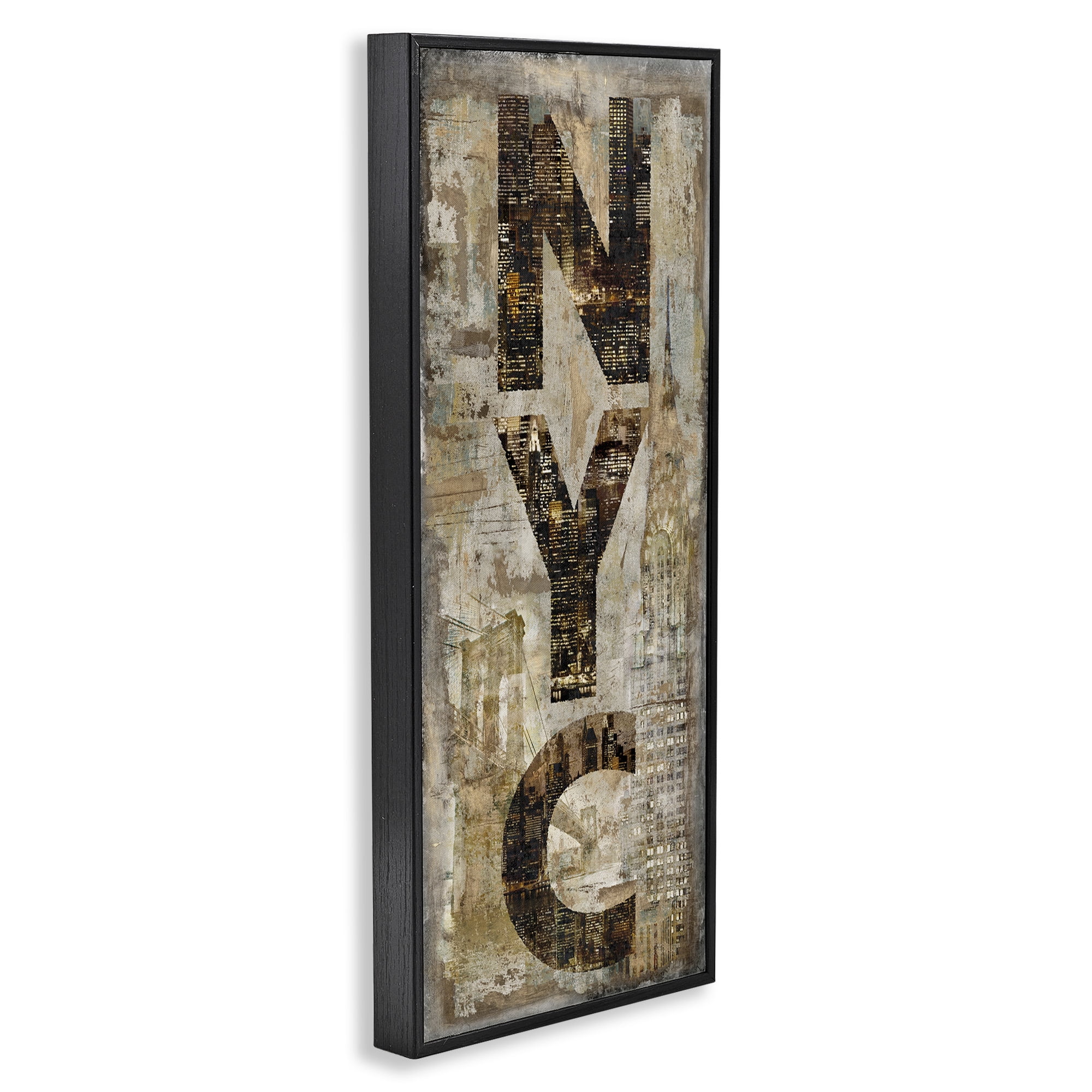 Stupell Industries New York City Montage Collage Town & City Painting Black Framed Art Print Wall Art, 13 x 30
