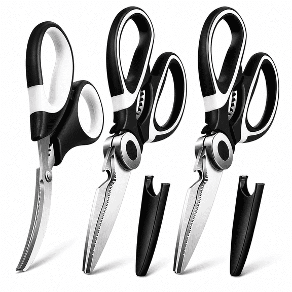 Hemivara 3-Piece Kitchen Scissors Set, Heavy Duty Stainless Steel Kitchen Shears with Seafood Scissors for Meat, Poultry, Fish and Vegetables