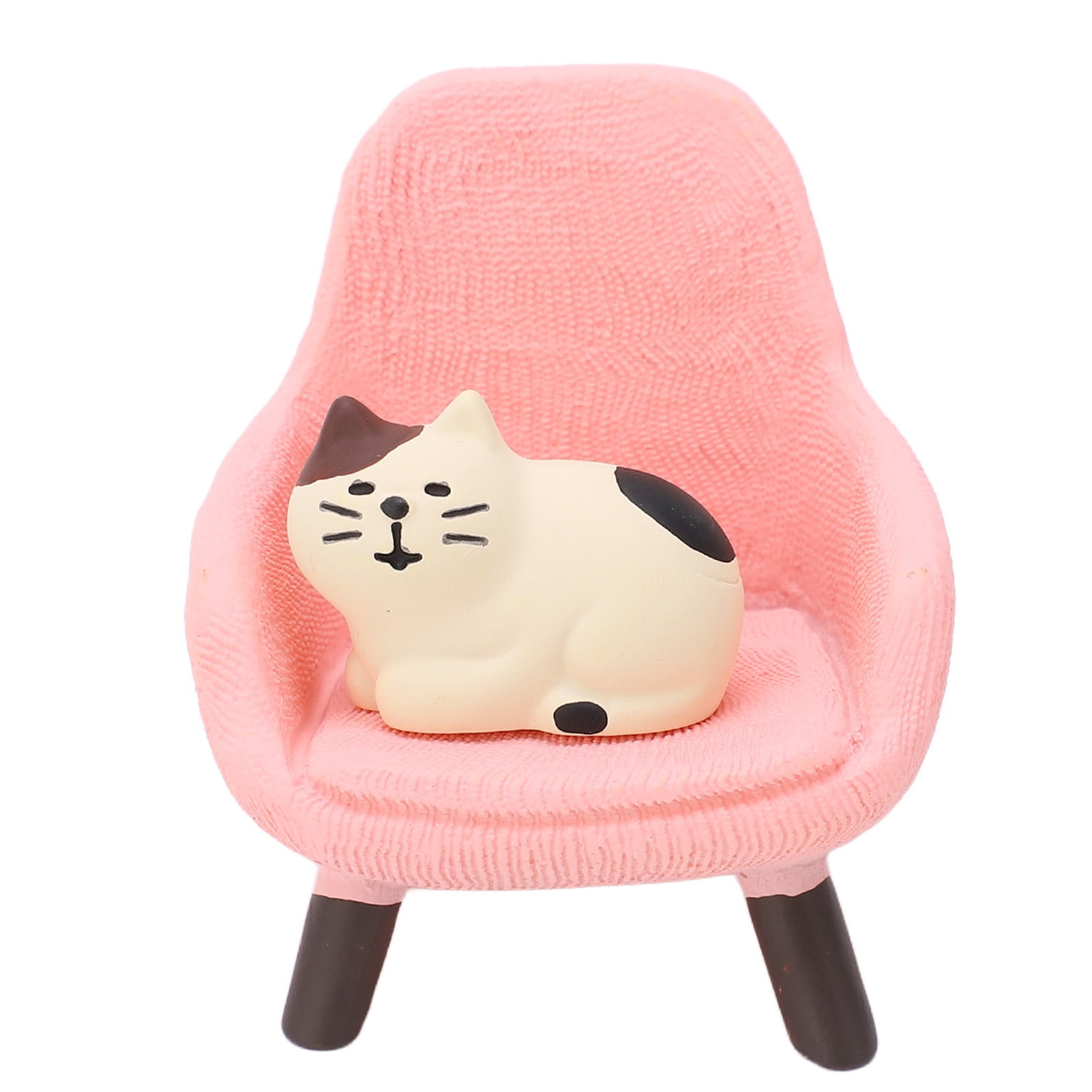 Spptty Miniature Cat Statue,Miniature Pink Sofa Cat Statue Anti Aging