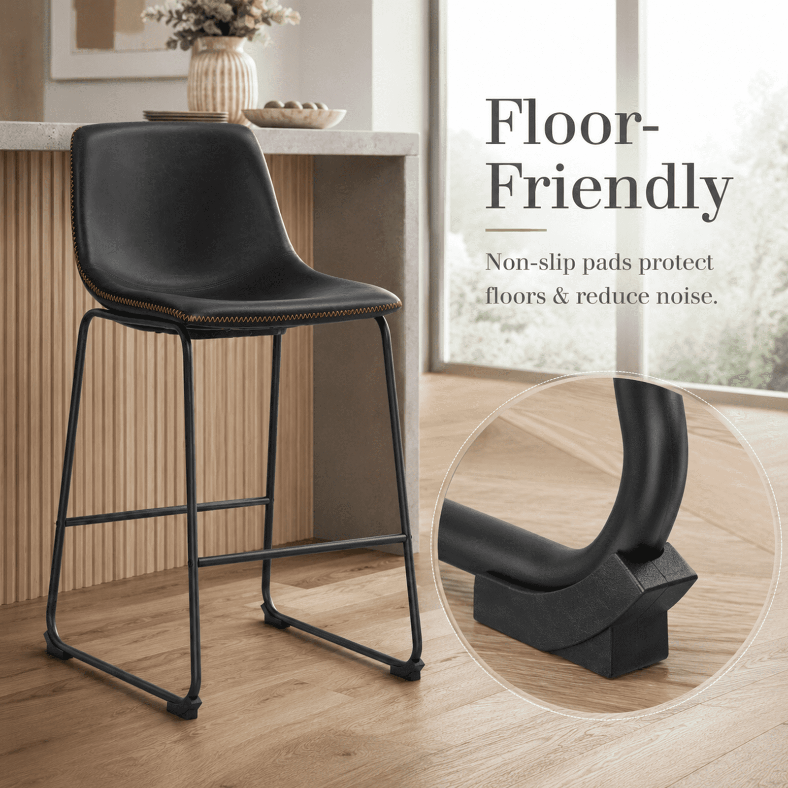 Alvantor 18"/30" Bar Stools Set of 2, Counter Height Bar Stools with Back, Modern PU Leather Stools with Metal Leg and Footrest, Bar Chairs for Kitchen lsland