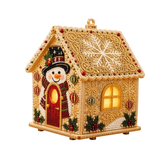 3D Christmas House Diamond Art Kit, Pearl Bead DIY Light Up Wooden House Craft