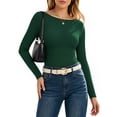 thumbnail image 3 of MOYIKO Boat Neck Long Sleeve Shirt for Woman Slim Fitted T Shirts Basic Ribbed Knit Green Tees Tight Tops, 3 of 7