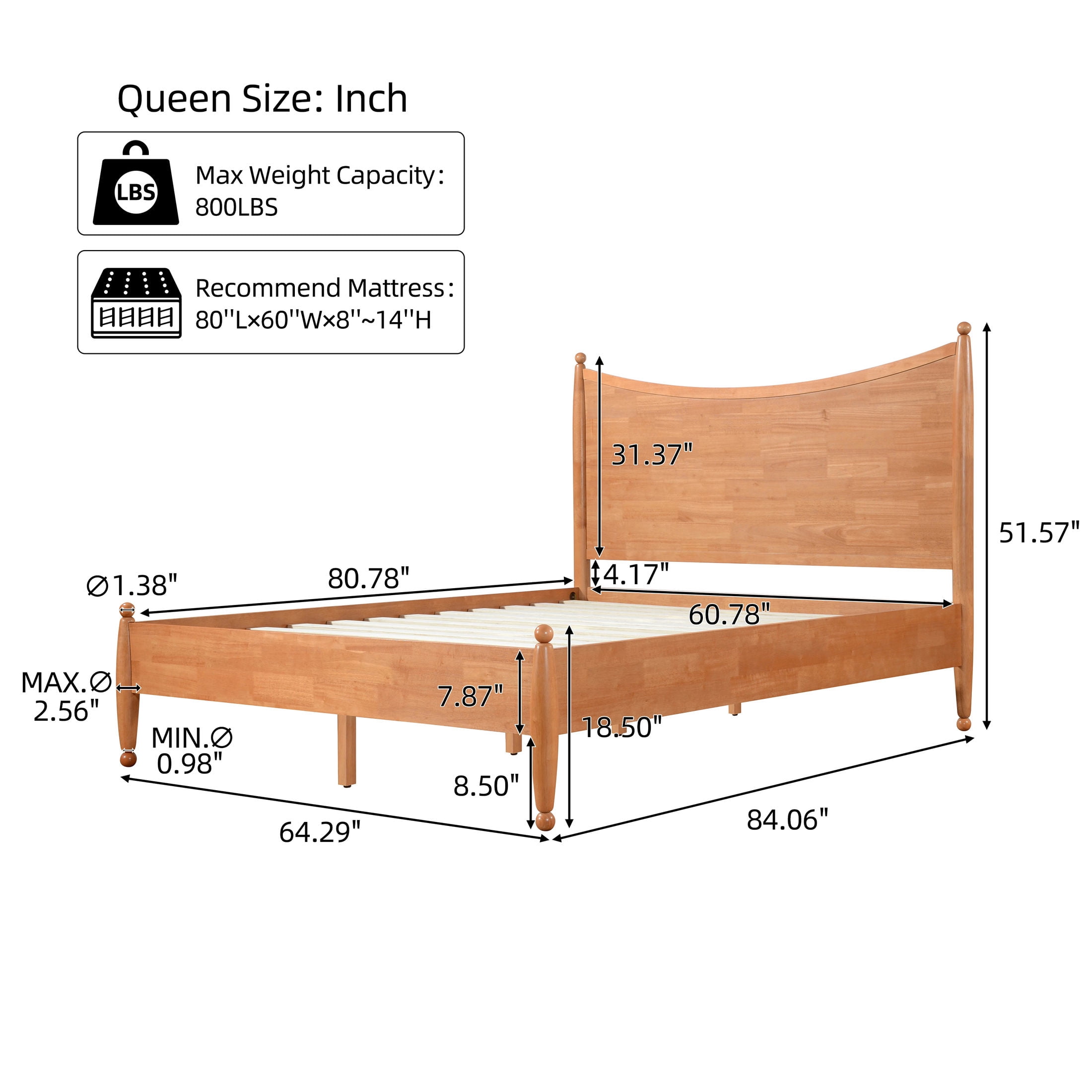 Christopher Knight Home Queen Bedroom Set, Wood Bed with Curved Headboard and 2 Nightstands, Honey Oak+Natural