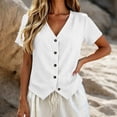thumbnail image 5 of Ashirexll Short Sleeve Shirts for Women Spring and Summer Color and Linen V-Neck Short Sleeve Button Cardigan Top, 5 of 6