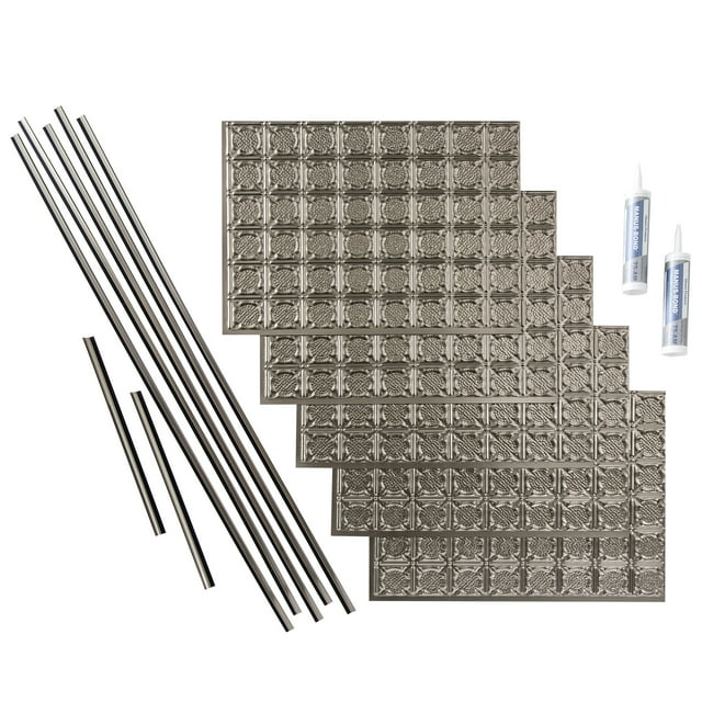 FASÄDE Traditional Style 6 Decorative Vinyl Backsplash 15 sq ft Kit in Brushed Nickel