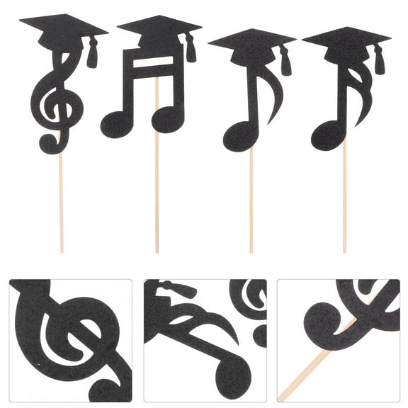 RENACLIPY Music Notes Cupcake Toppers Cake Picks Black 24Pcs Graduation Celebration