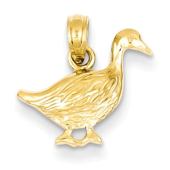 14K Yellow Gold Open Back Polished Textured Finish Goose Bird Charm Pendant