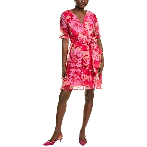 Tahari ASL womens  Tiered Chiffon Mini Dress, 2, Red