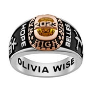 Angle View: Personalized Women's Celebrium and Gold or Rose Gold Traditional Birthstone Class Ring