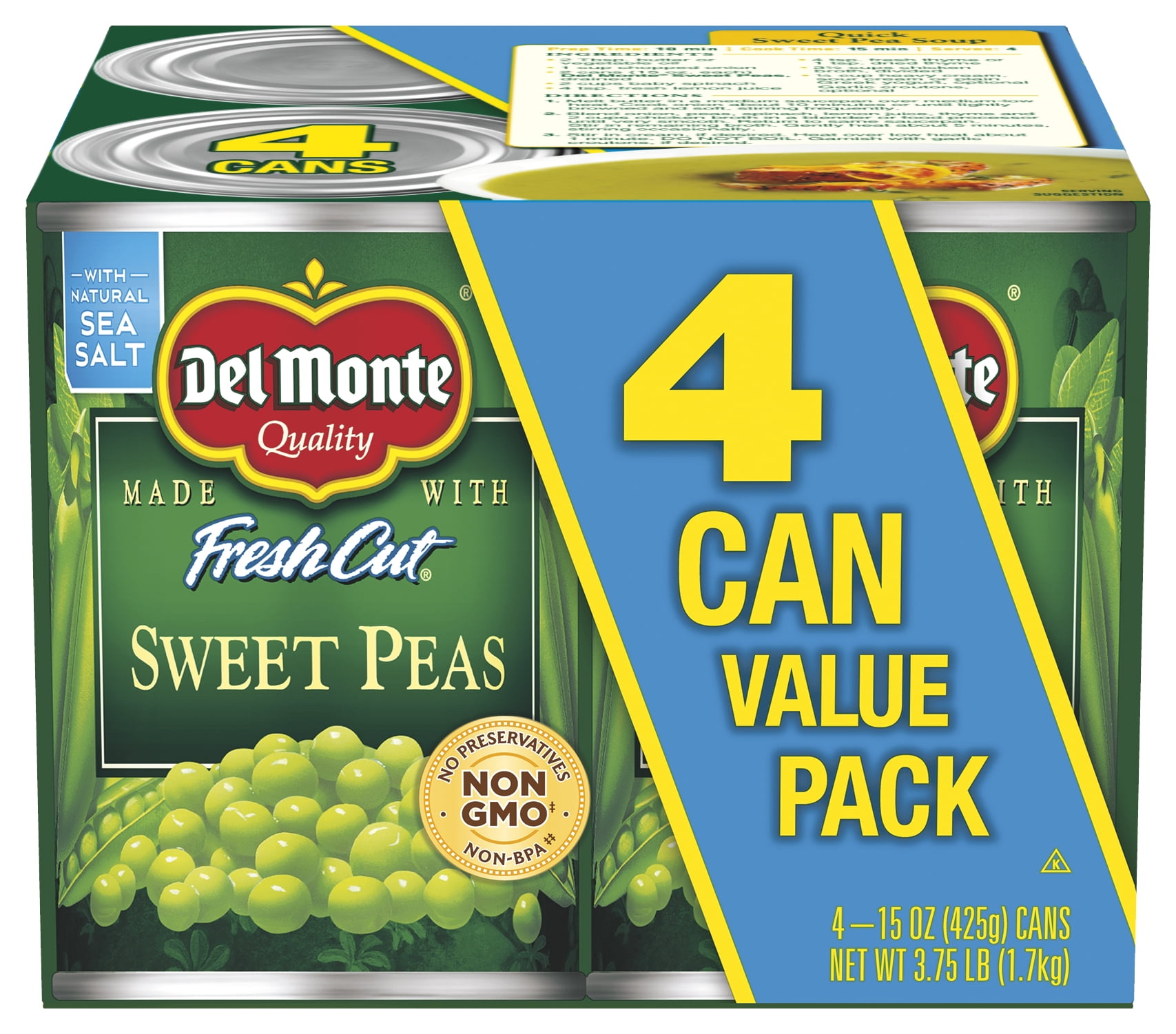 (4 Cans) Del Monte Sweet Peas Canned Vegetables, 15 oz