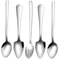 thumbnail image 1 of 5 Piece Silver Grapefruit Set, 4 Stainless Steel Spoons and 1 Slotted Spoon, Grapefruit Utensil Set, Serrated Edge Spoon, Dessert Spoon, Fruit Spoon, 1 of 5