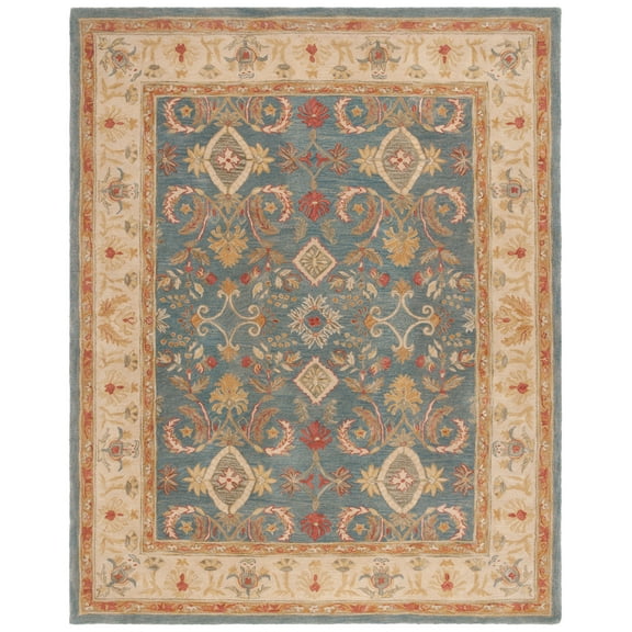 SAFAVIEH Anatolia Stephen Floral Wool Area Rug, Light Blue/Ivory, 11' x 17'